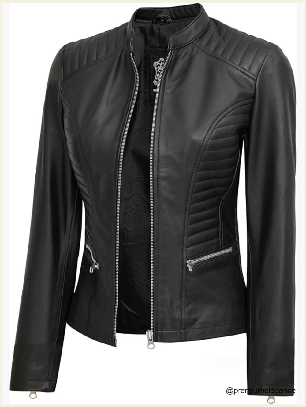 Real Lambskin Leather Jacket Women Cafe Racer Moto Style
